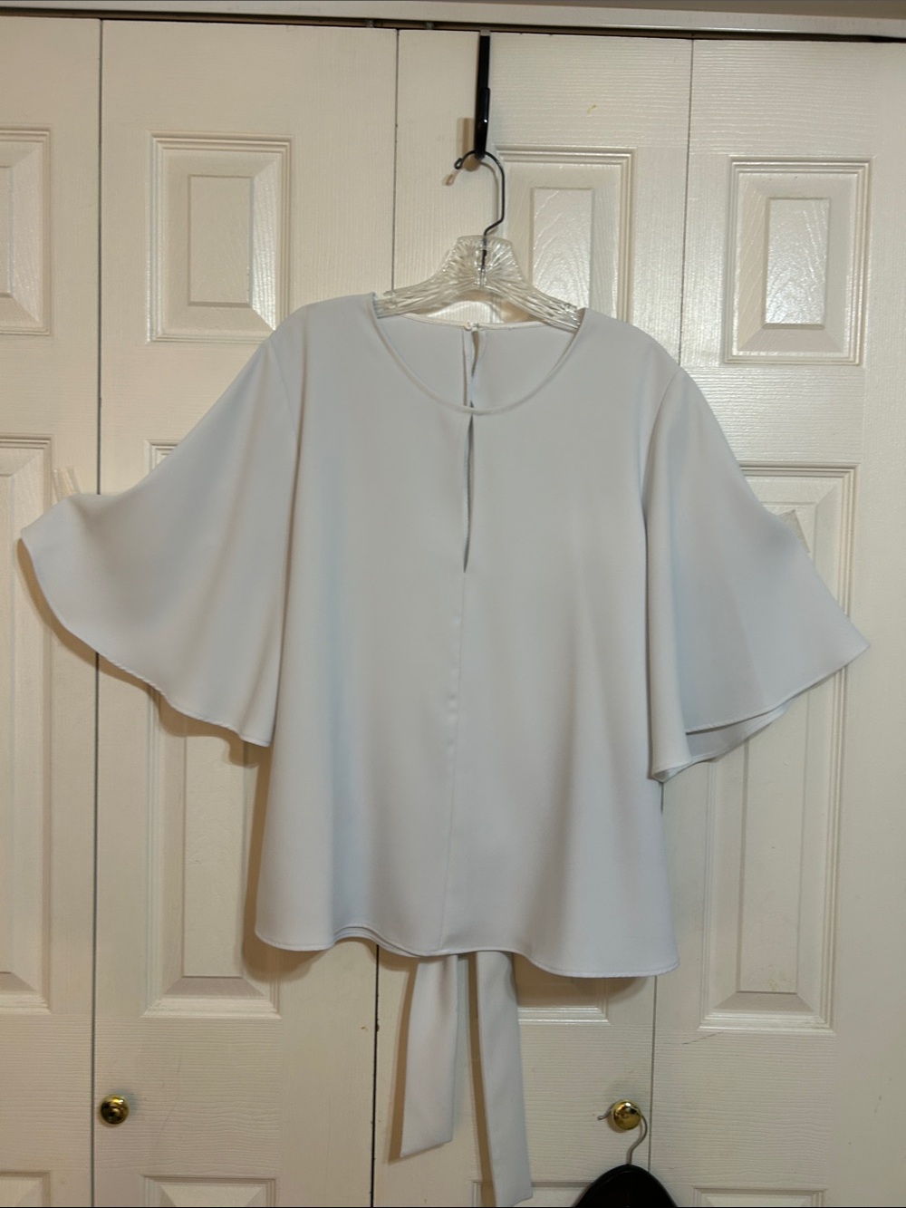 Zara Light Vrey Bell-Sleeve Blouse with Back Tie
